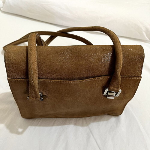 Longchamp Paris Vintage Suede Shoulder Bag used, camel brown leather