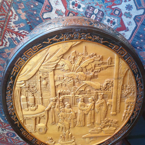 Carved coffee table used, solid teak wood