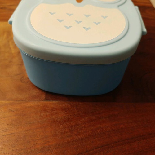 Food container with spoon like new, plastic with owl design