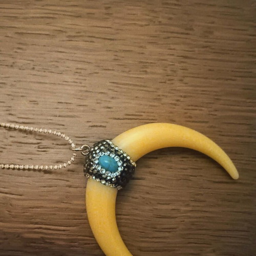 Crescent moon necklace with marcasite and chalcedony stones like new