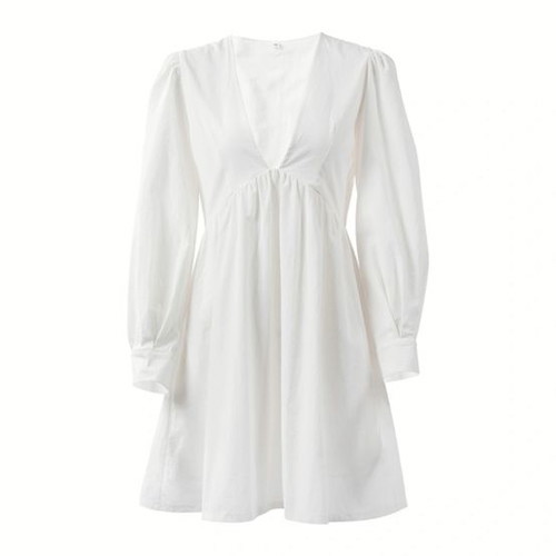 White kaftan dress like new with puff sleeves and V neckline, XS