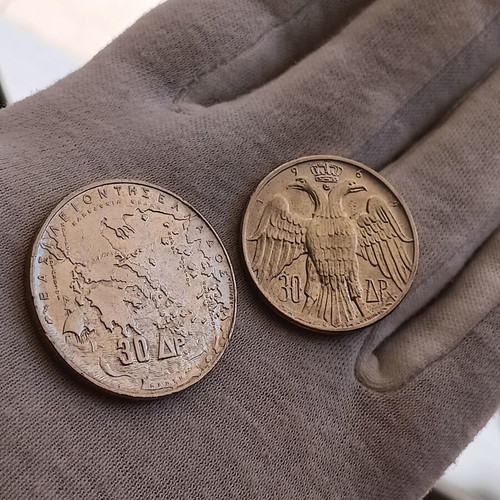Pair of 30 Drachma coins 1963-1964 like new, Royal Weddings Kongsberg
