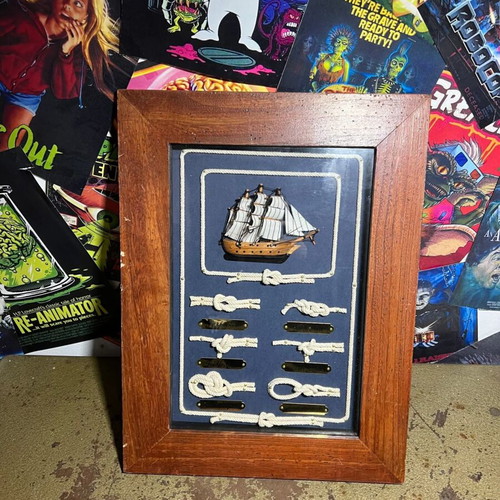 Nautical Wooden Wall Frame like new with knots and wooden ship