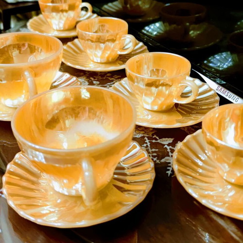 Vintage coffee and tea cups set used, 14 pieces with saucers