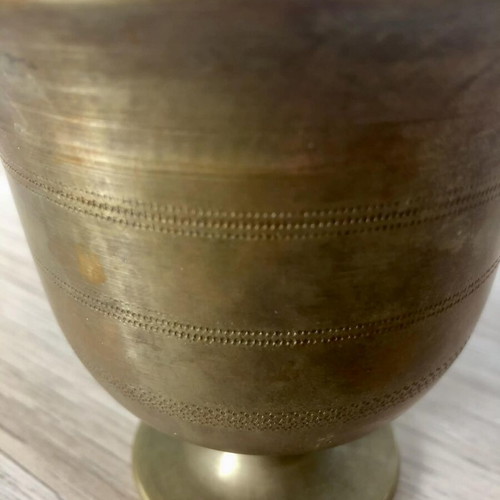Vintage brass mortar with pestle used, decorative