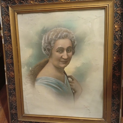 Classic early 20th century women's portrait pastel or charcoal