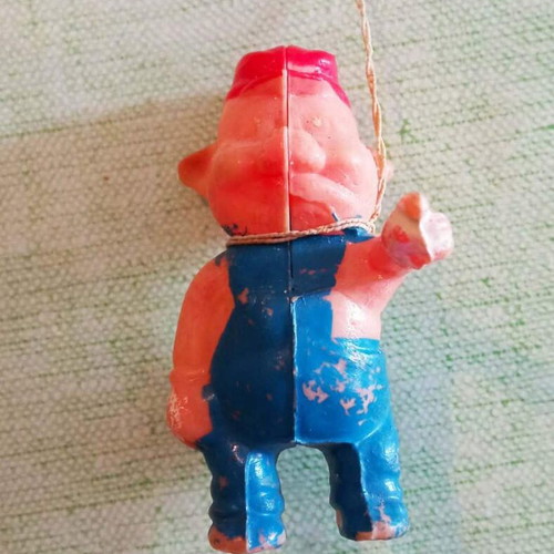 Vintage small celluloid pig toy used