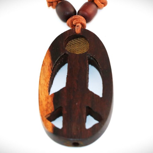 Necklace pendant wooden peace pipe teak wood new with leather cord
