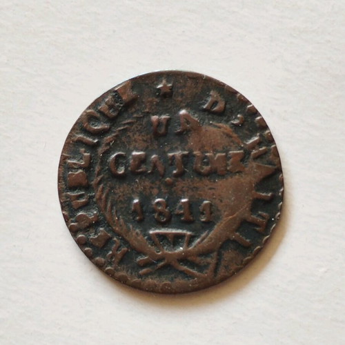 Copper coin 1 centime 1841 from Haiti used