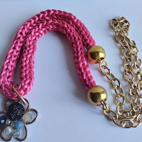 Handmade Unique Long Necklace Fuchsia Gold