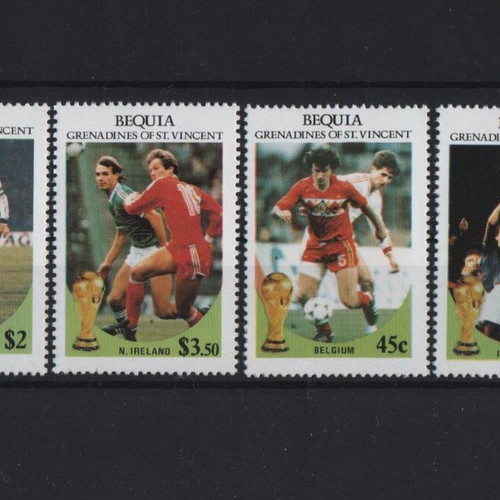 Bequia 1986 Football Stamps, 4 pieces, mint condition