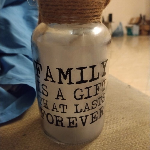 Lamp with 'Family is a gift that lasts forever' text