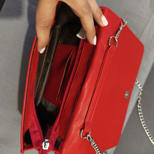 Red Quilted Shoulder Bag with Chain, New