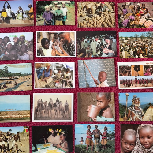 African postcards collection with luxury 32-page album, like new, 65 pcs