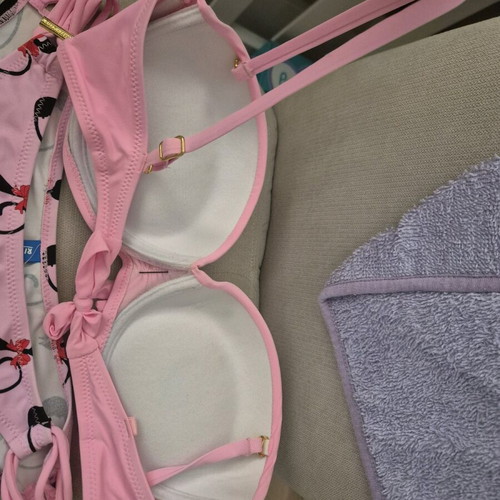 Swimsuit set new with cat print, size M, pink and black