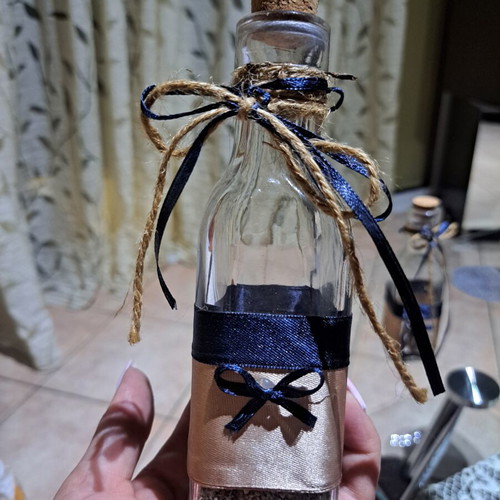 Decorative glass bottles new, set of 2 with ribbon and sand