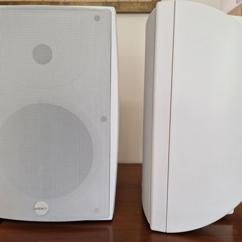 Tempest II White Energy speakers used for indoor and outdoor use