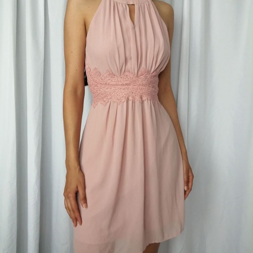 Vila pink elegant short dress with lace belt size S used