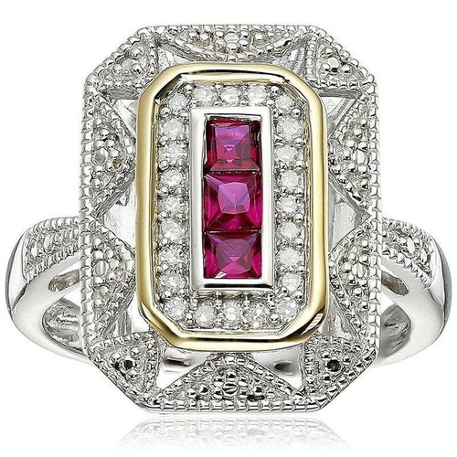 Ring with red zircon and crystals art deco style new