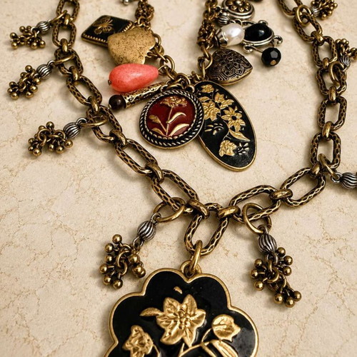 Vintage Boho Layered Charm Necklace Zara like new, multicolor gold tone
