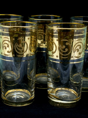 Vintage ποτήρια νερού μεταχειρισμένα, σετ 5 με χρυσή μπορντούρα