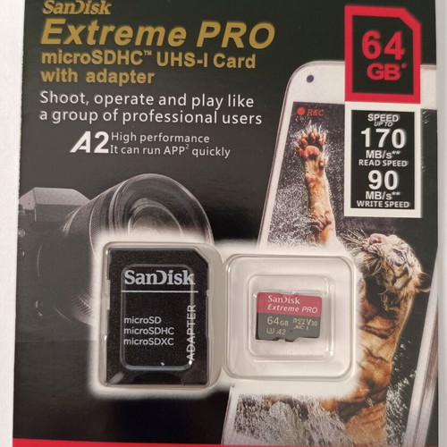 Sandisk Extreme Pro microSDXC 64GB U3 V30 A2 UHS-I 200MB/s new with adapter