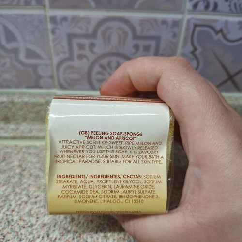 Body peeling soap and sponge new with melon and apricot extract