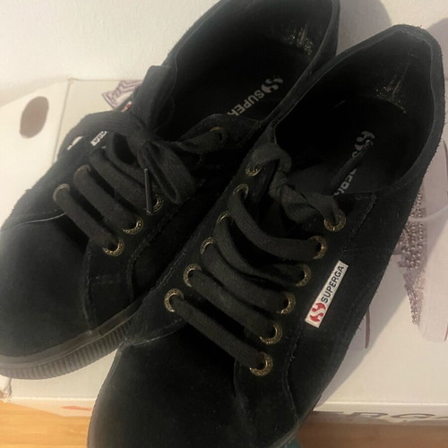 Superga black suede platform sneakers size 39 with green straw insole gift