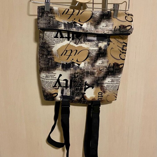 Backpack fabric new, black and beige, shoulder bag