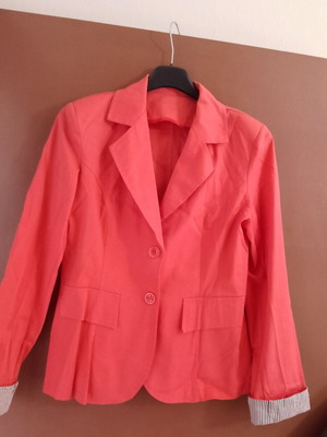 Spring jacket used, coral with striped sleeve details, size L