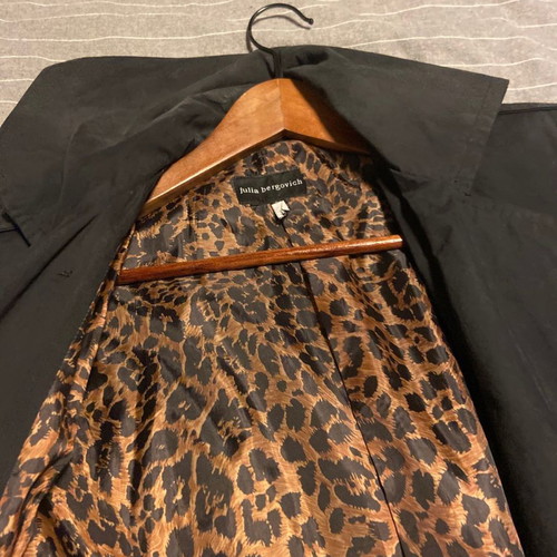 More black trench coat used with leopard lining, size M