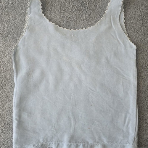 Vintage embroidered baby top used, crepe fabric, circa 1960