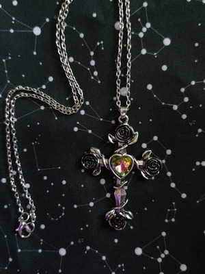 Gothic cross with roses and multicolor crystal new