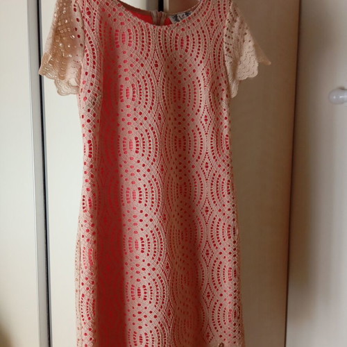 Lace dress with lining, short sleeve, size XL, beige