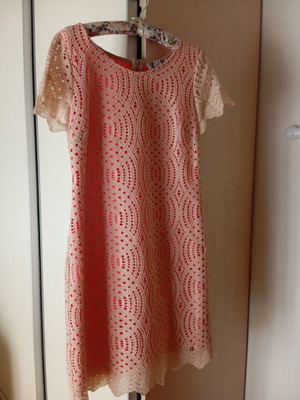 Lace dress with lining, short sleeve, size XL, beige