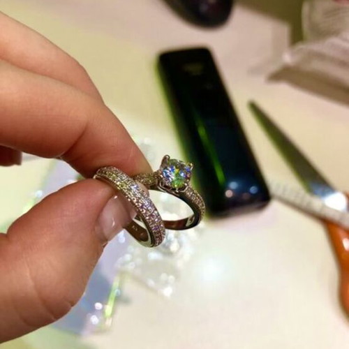 Wedding and Solitaire Rings with Zircon Set - Plated with Silver 925