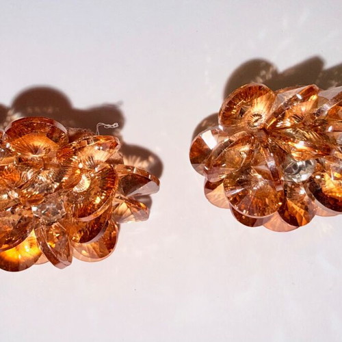 Earrings vintage with amber-colored crystals like new, gold tone