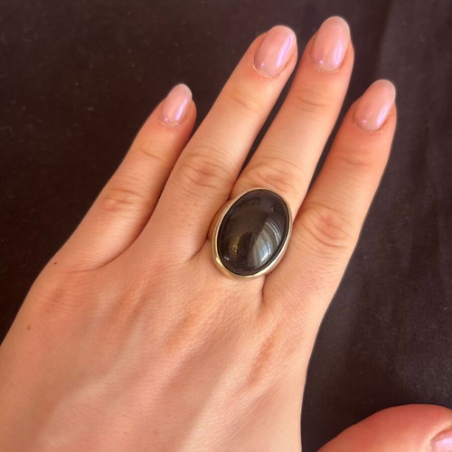 Vintage silver 925 ring with black stone used