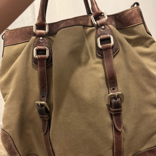 Prada Milano tote bag used, beige canvas and brown leather