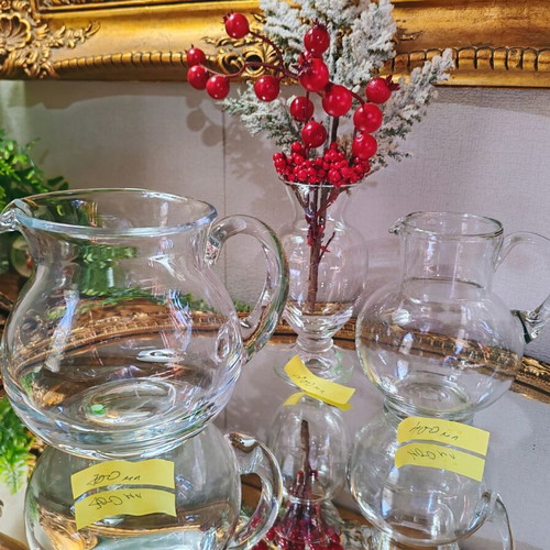 Vintage set of 3 solid glass pitchers and vase, Austria