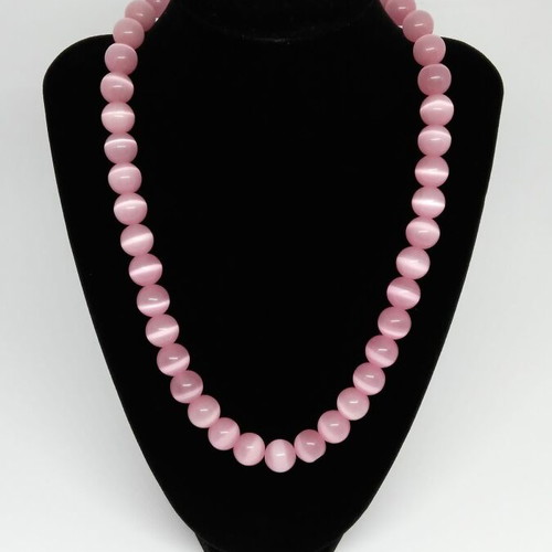 Handmade necklace with pink quartz beads, 46 cm length, new