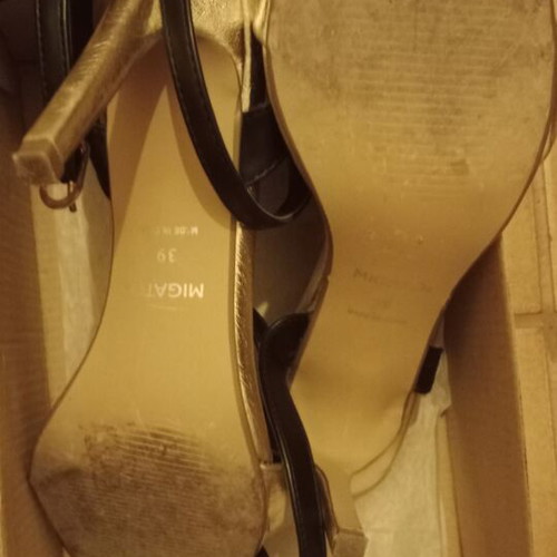 Migato high-heeled sandals like new, black and gold, size 39