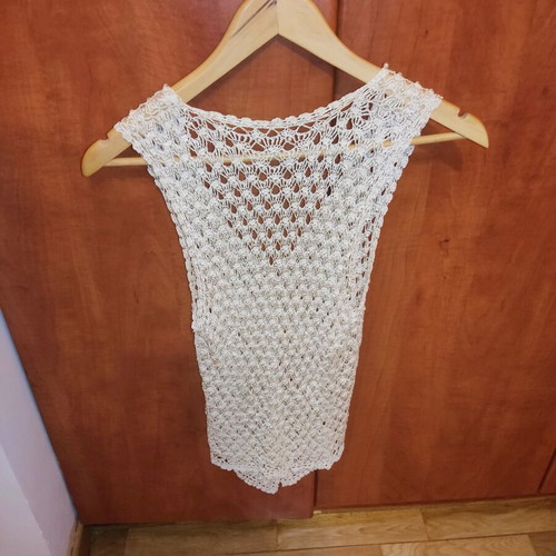 Crochet Top with Pearls like New, Ecru, One Size