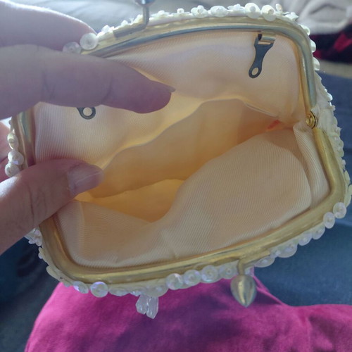 Vintage clutch bag like new with white sequins and beads
