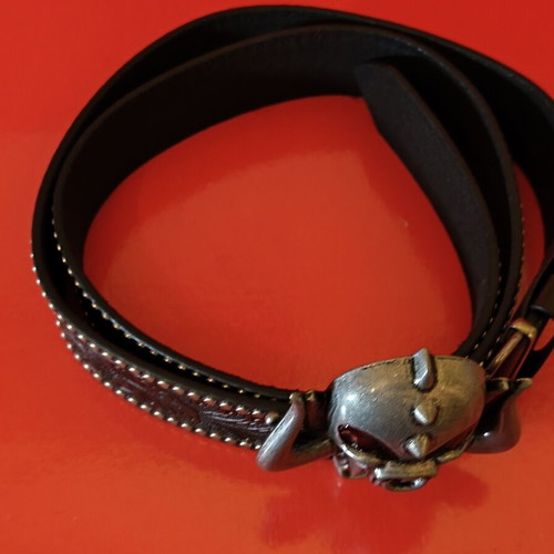 Motorhead leather belt new, 120cm, black with Snaggletooth buckle