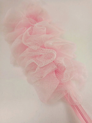 Synthetic bath sponge with handle pink unused