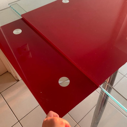 Dining table red tempered glass extendable like new