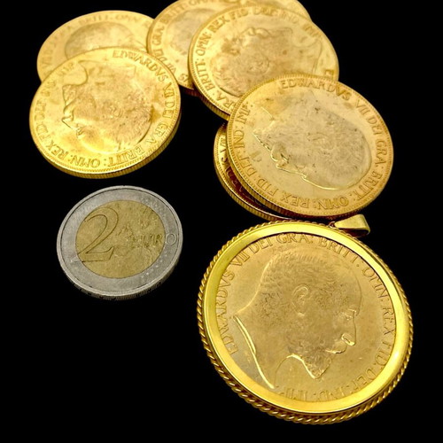 English Edward 1902 five-pound coin new with 22-carat gold plating and 925 silver