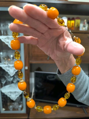 Amber necklace with silver setting like new