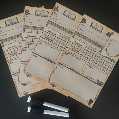 HeroQuest reusable character sheets set used
